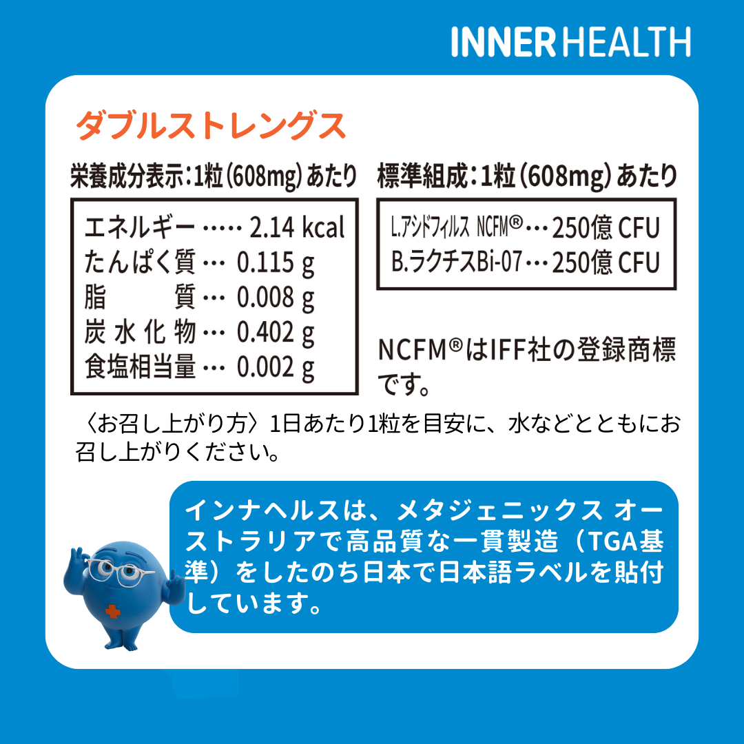 インナヘルス l メタジェニックス オーストラリアで高品質な一貫製造（TGA基準）をしたのち日本で日本語ラベルを貼付しています
